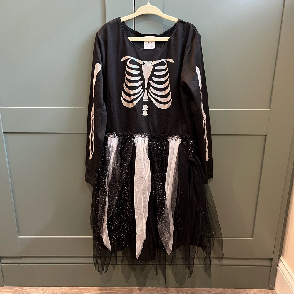 Halloween Skeleton Tulle Dress Costume Girls 7-8 Black
